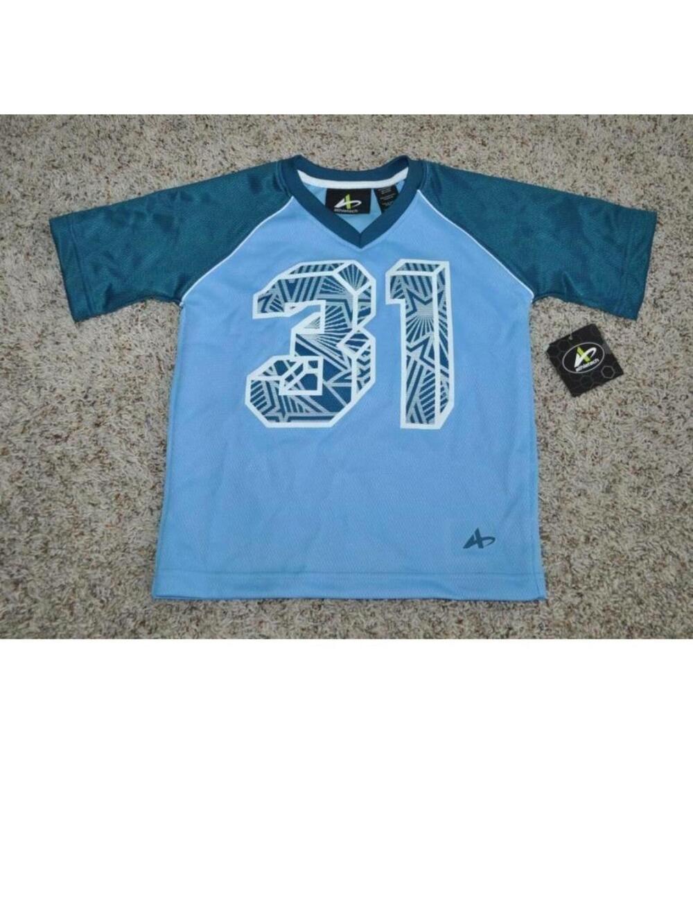 Boys Athletic Shirt 4/5 Short Sleeve V-Neck Blue Sport Athletech #31